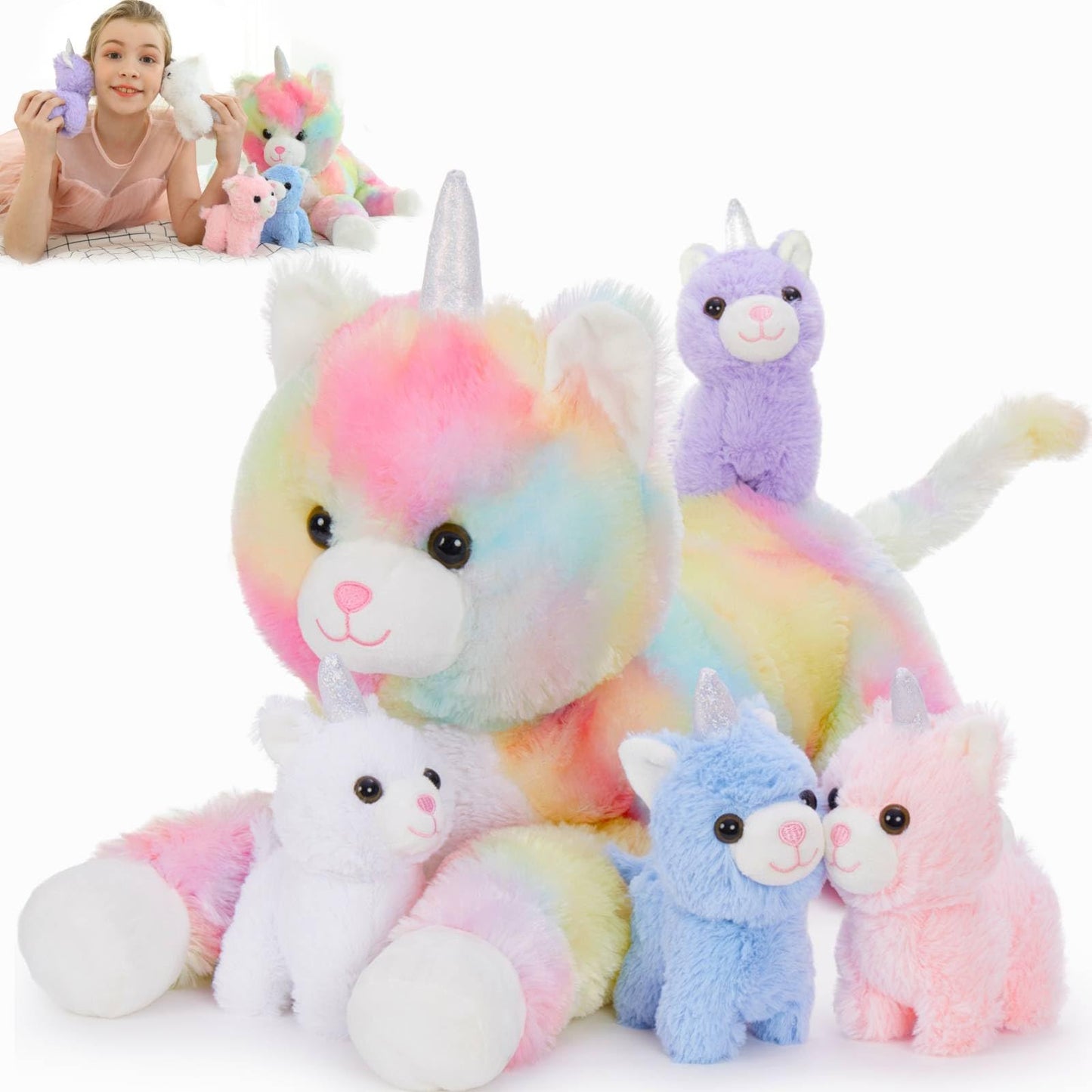 MorisMos Plush Alligator Stuffed Animal with Babies,23.6'' Mommy Stuffed Alligator with 3 Baby Crocodile Animals & 3 Plush Eggs,Lifelike Crocodile Toys for Kid 3-5 Birthday Decor