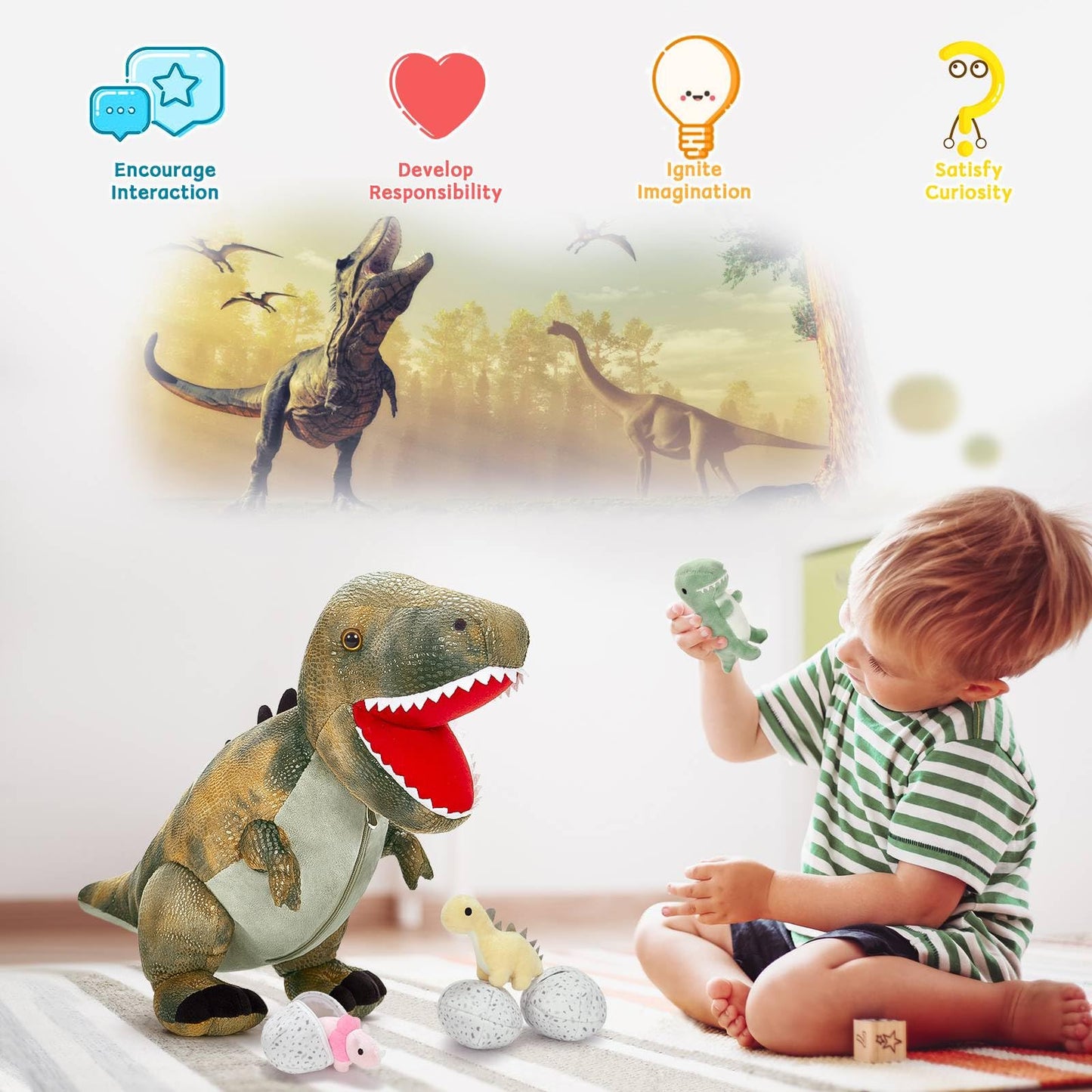 MorisMos Plush Alligator Stuffed Animal with Babies,23.6'' Mommy Stuffed Alligator with 3 Baby Crocodile Animals & 3 Plush Eggs,Lifelike Crocodile Toys for Kid 3-5 Birthday Decor