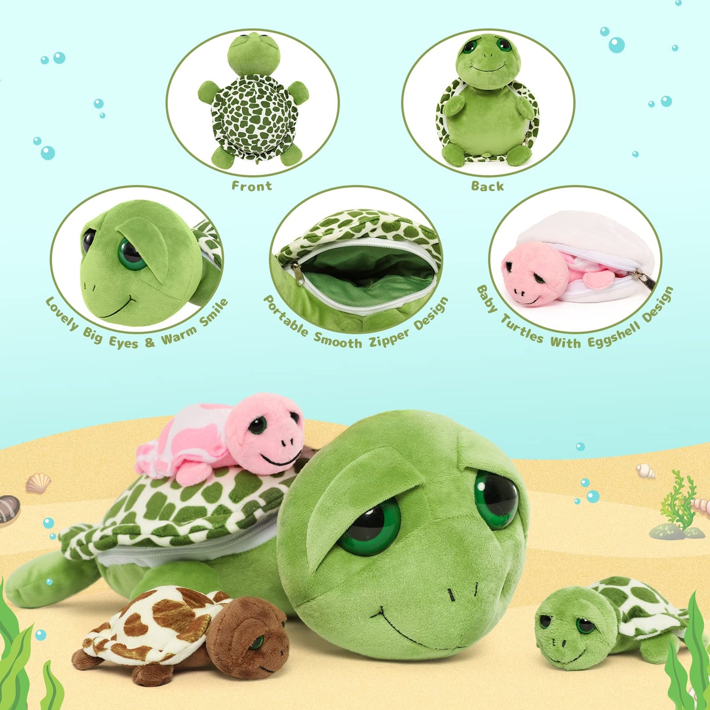 MorisMos Plush Alligator Stuffed Animal with Babies,23.6'' Mommy Stuffed Alligator with 3 Baby Crocodile Animals & 3 Plush Eggs,Lifelike Crocodile Toys for Kid 3-5 Birthday Decor
