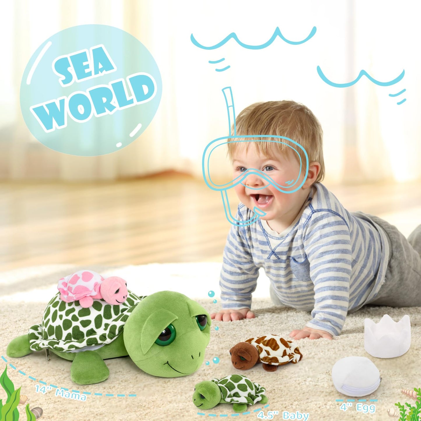 MorisMos Plush Alligator Stuffed Animal with Babies,23.6'' Mommy Stuffed Alligator with 3 Baby Crocodile Animals & 3 Plush Eggs,Lifelike Crocodile Toys for Kid 3-5 Birthday Decor