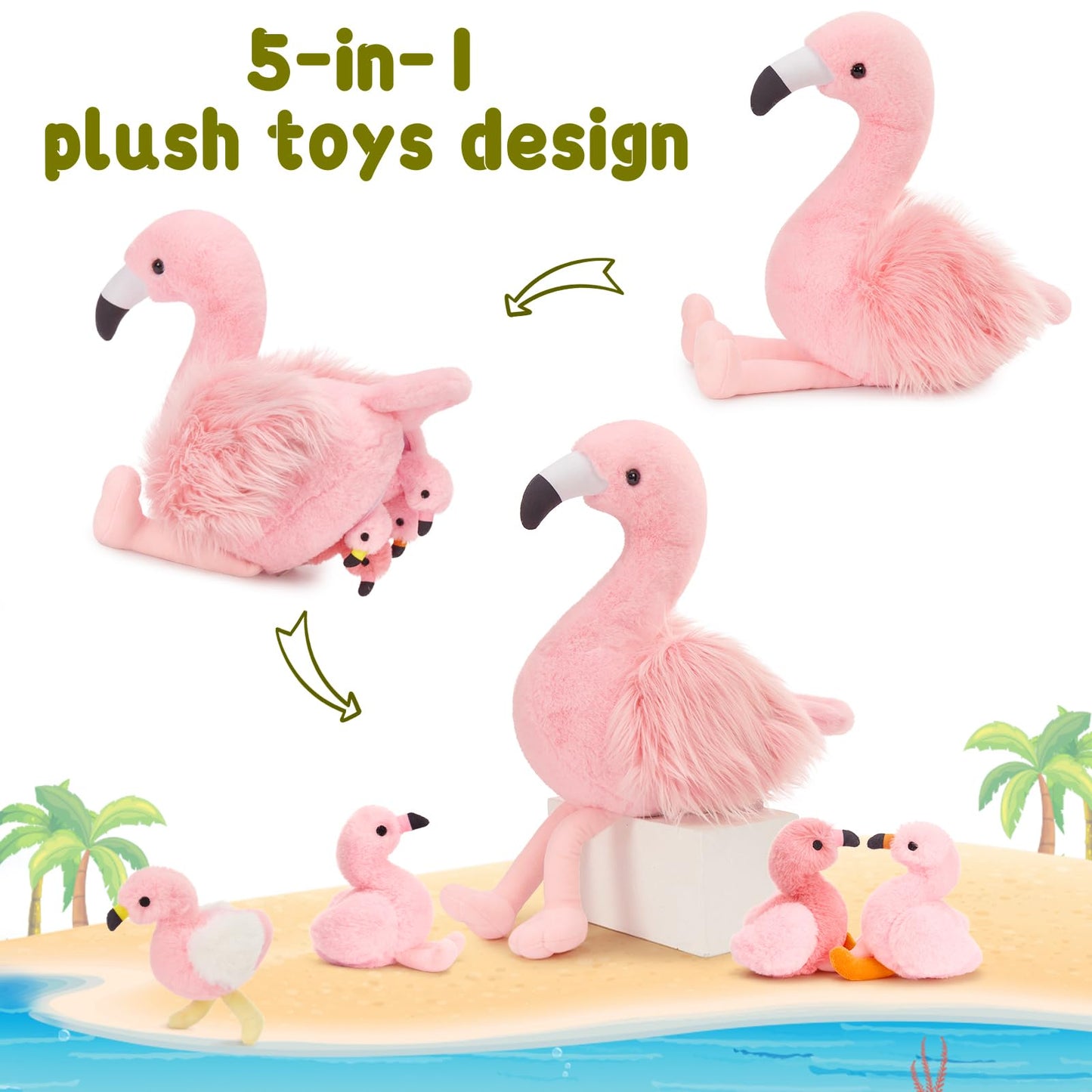MorisMos Plush Alligator Stuffed Animal with Babies,23.6'' Mommy Stuffed Alligator with 3 Baby Crocodile Animals & 3 Plush Eggs,Lifelike Crocodile Toys for Kid 3-5 Birthday Decor