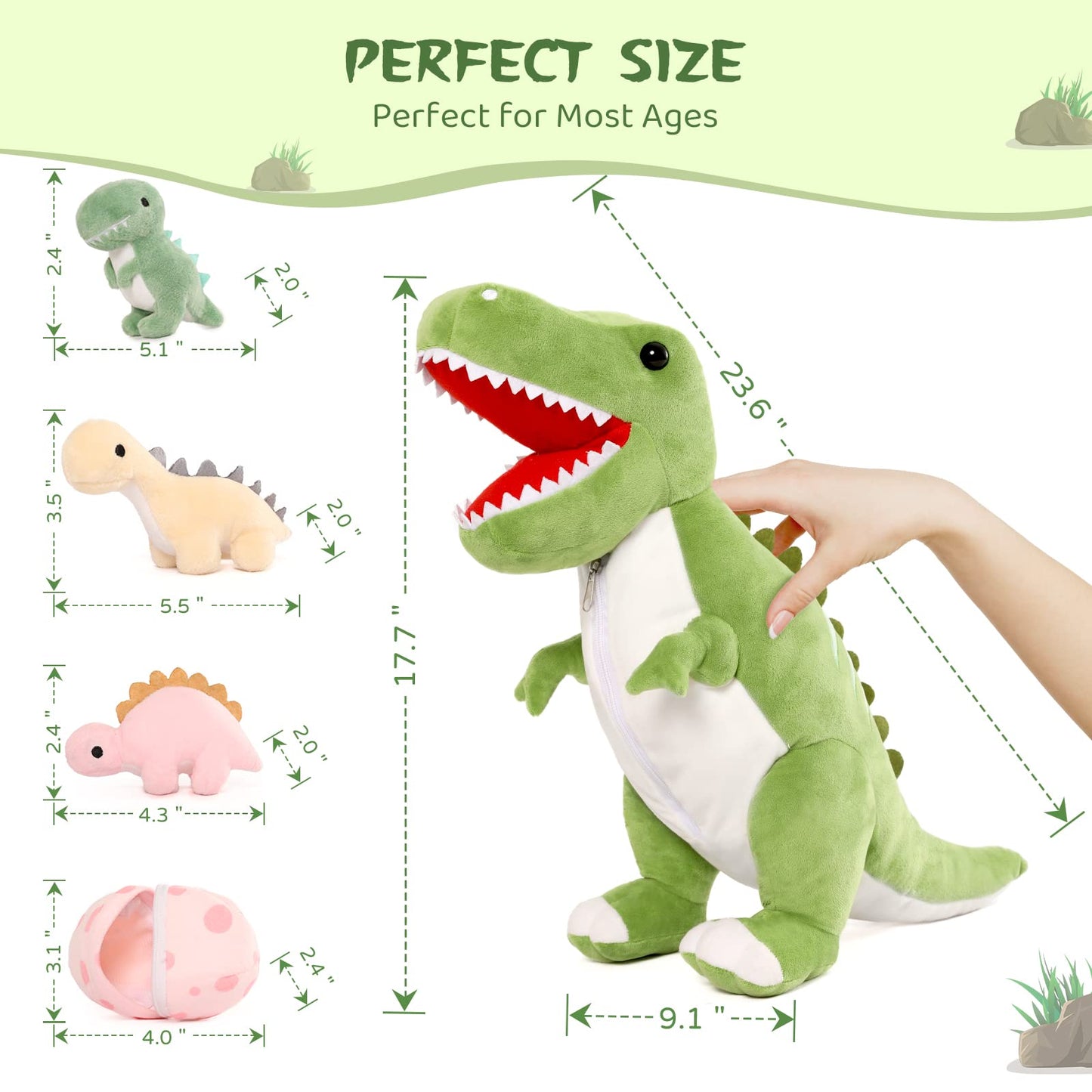 MorisMos Plush Alligator Stuffed Animal with Babies,23.6'' Mommy Stuffed Alligator with 3 Baby Crocodile Animals & 3 Plush Eggs,Lifelike Crocodile Toys for Kid 3-5 Birthday Decor