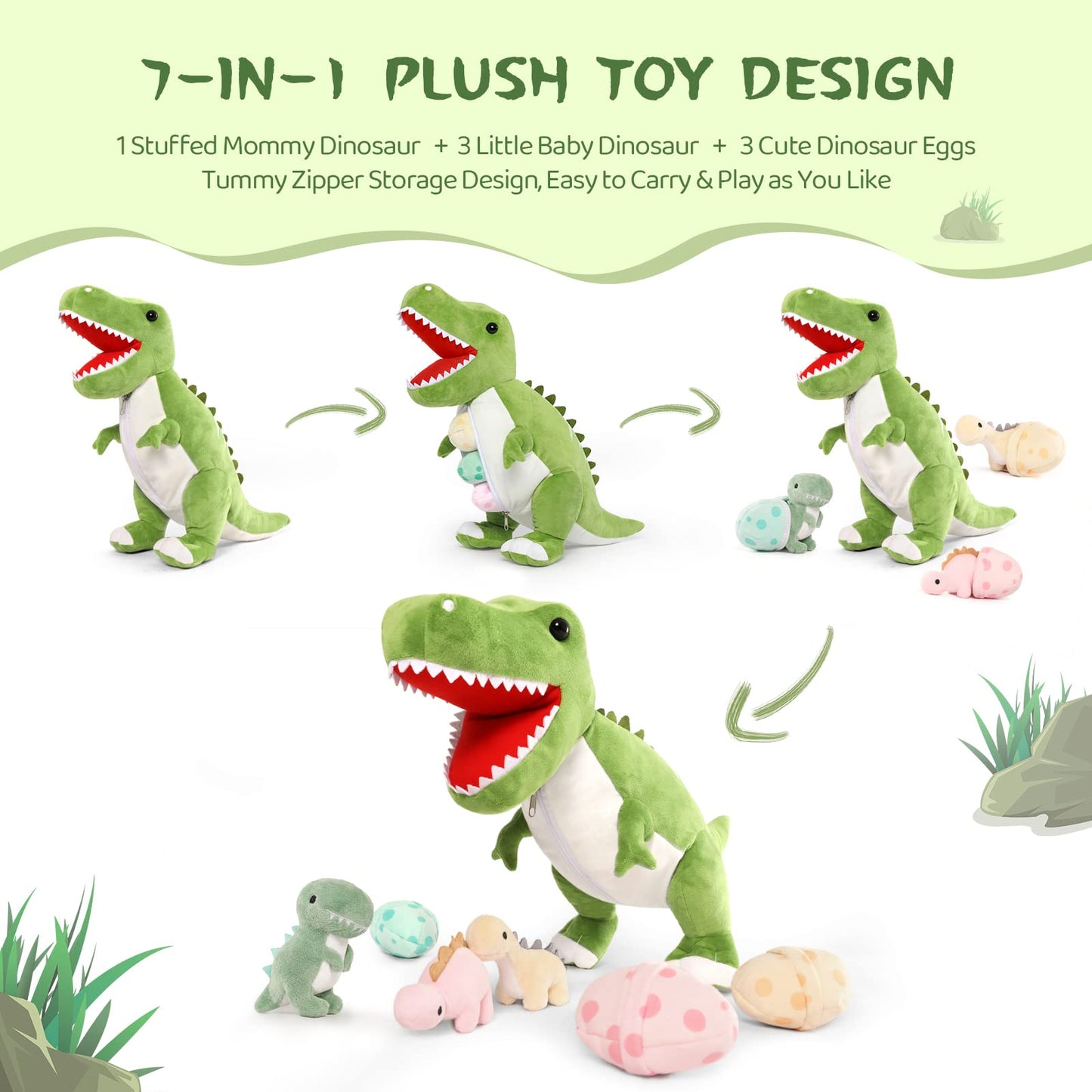 MorisMos Plush Alligator Stuffed Animal with Babies,23.6'' Mommy Stuffed Alligator with 3 Baby Crocodile Animals & 3 Plush Eggs,Lifelike Crocodile Toys for Kid 3-5 Birthday Decor