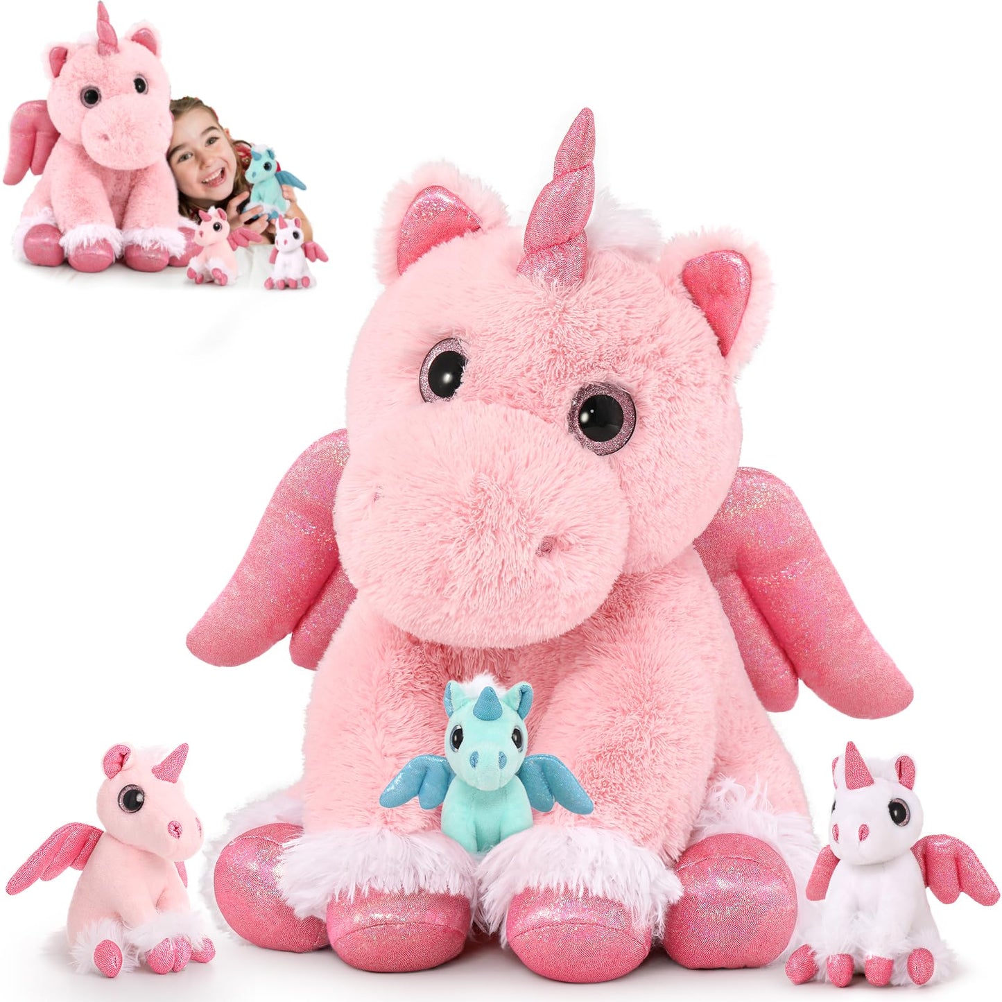 MorisMos Plush Alligator Stuffed Animal with Babies,23.6'' Mommy Stuffed Alligator with 3 Baby Crocodile Animals & 3 Plush Eggs,Lifelike Crocodile Toys for Kid 3-5 Birthday Decor