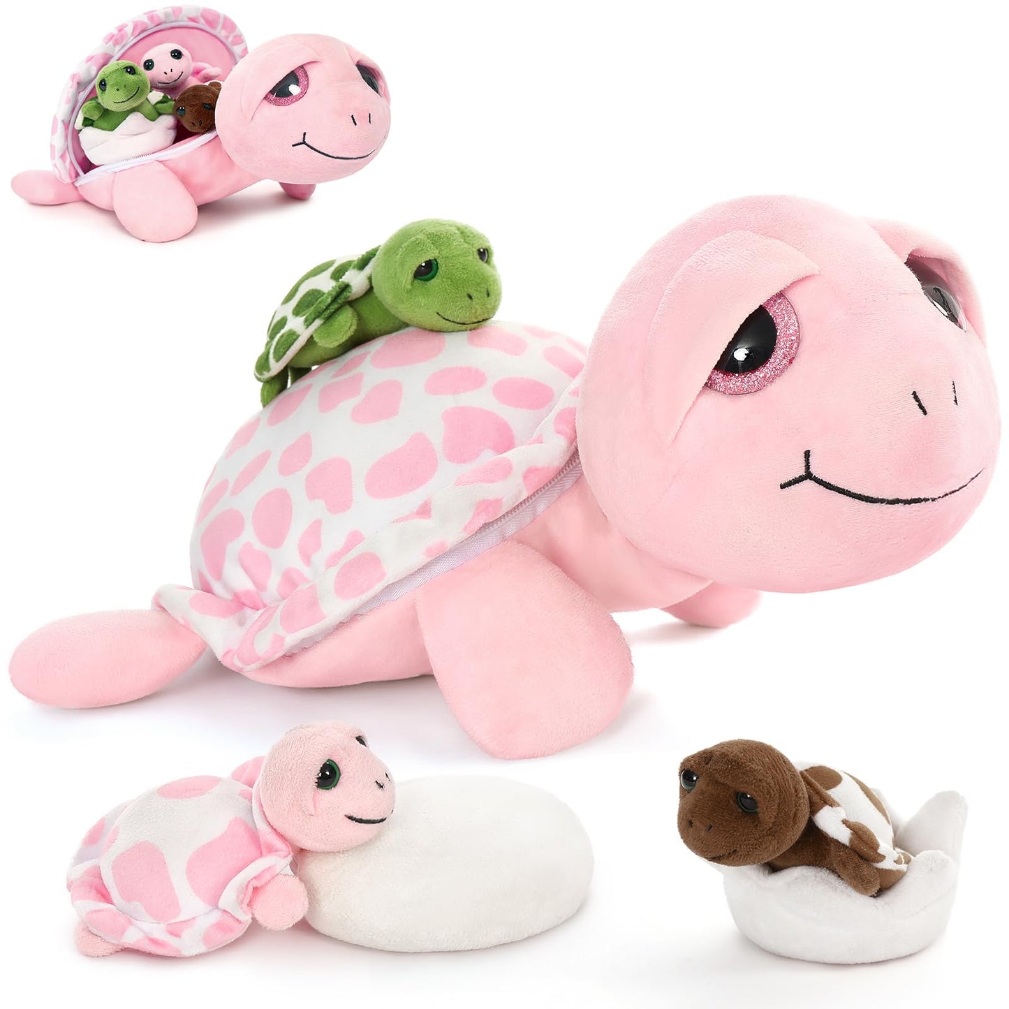 MorisMos Plush Alligator Stuffed Animal with Babies,23.6'' Mommy Stuffed Alligator with 3 Baby Crocodile Animals & 3 Plush Eggs,Lifelike Crocodile Toys for Kid 3-5 Birthday Decor