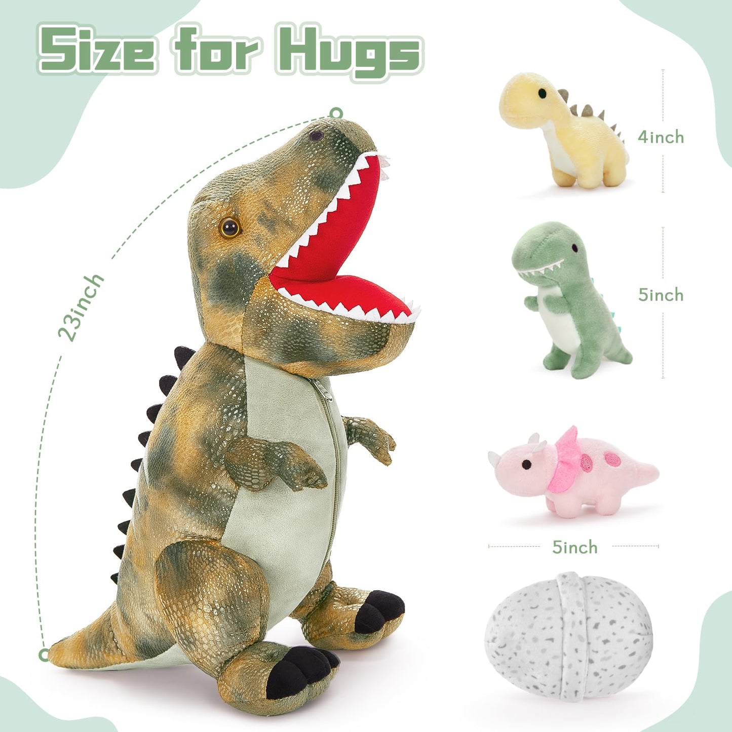 MorisMos Plush Alligator Stuffed Animal with Babies,23.6'' Mommy Stuffed Alligator with 3 Baby Crocodile Animals & 3 Plush Eggs,Lifelike Crocodile Toys for Kid 3-5 Birthday Decor