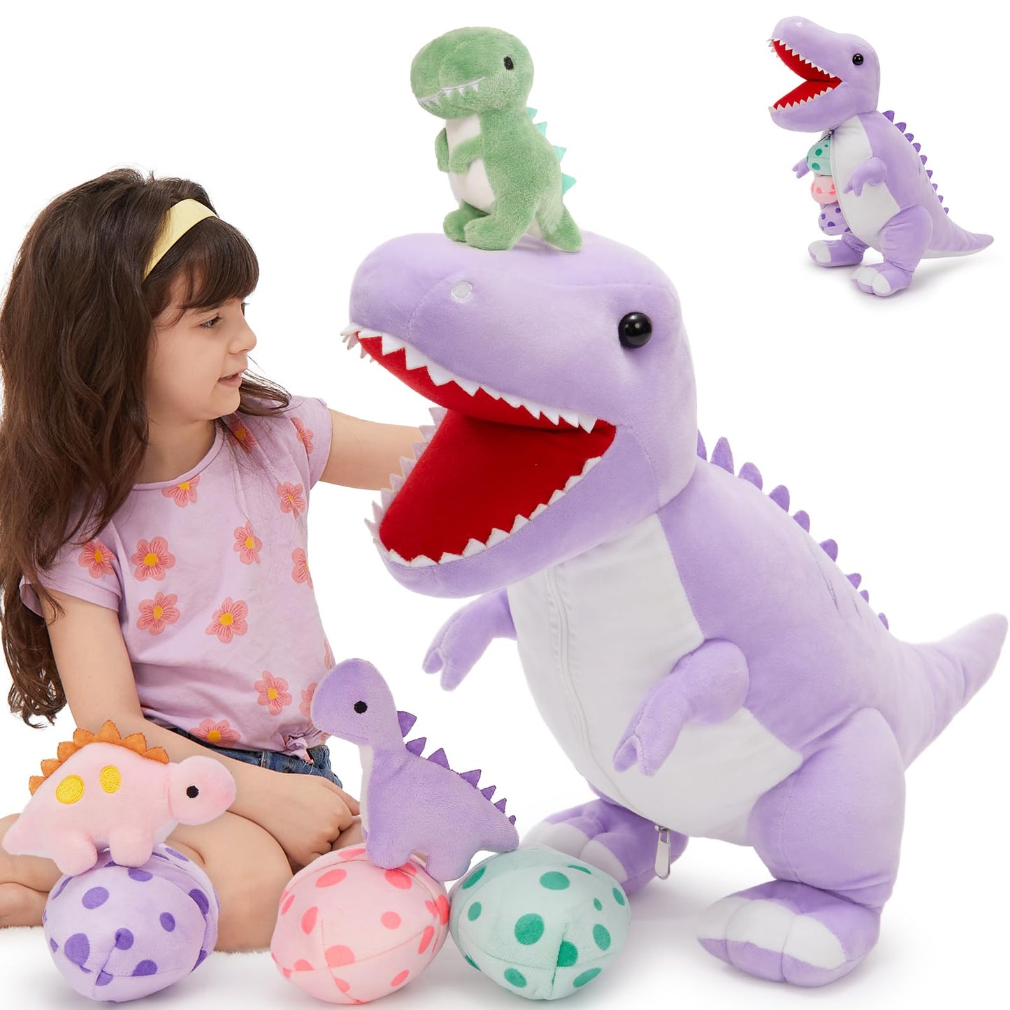 MorisMos Plush Alligator Stuffed Animal with Babies,23.6'' Mommy Stuffed Alligator with 3 Baby Crocodile Animals & 3 Plush Eggs,Lifelike Crocodile Toys for Kid 3-5 Birthday Decor