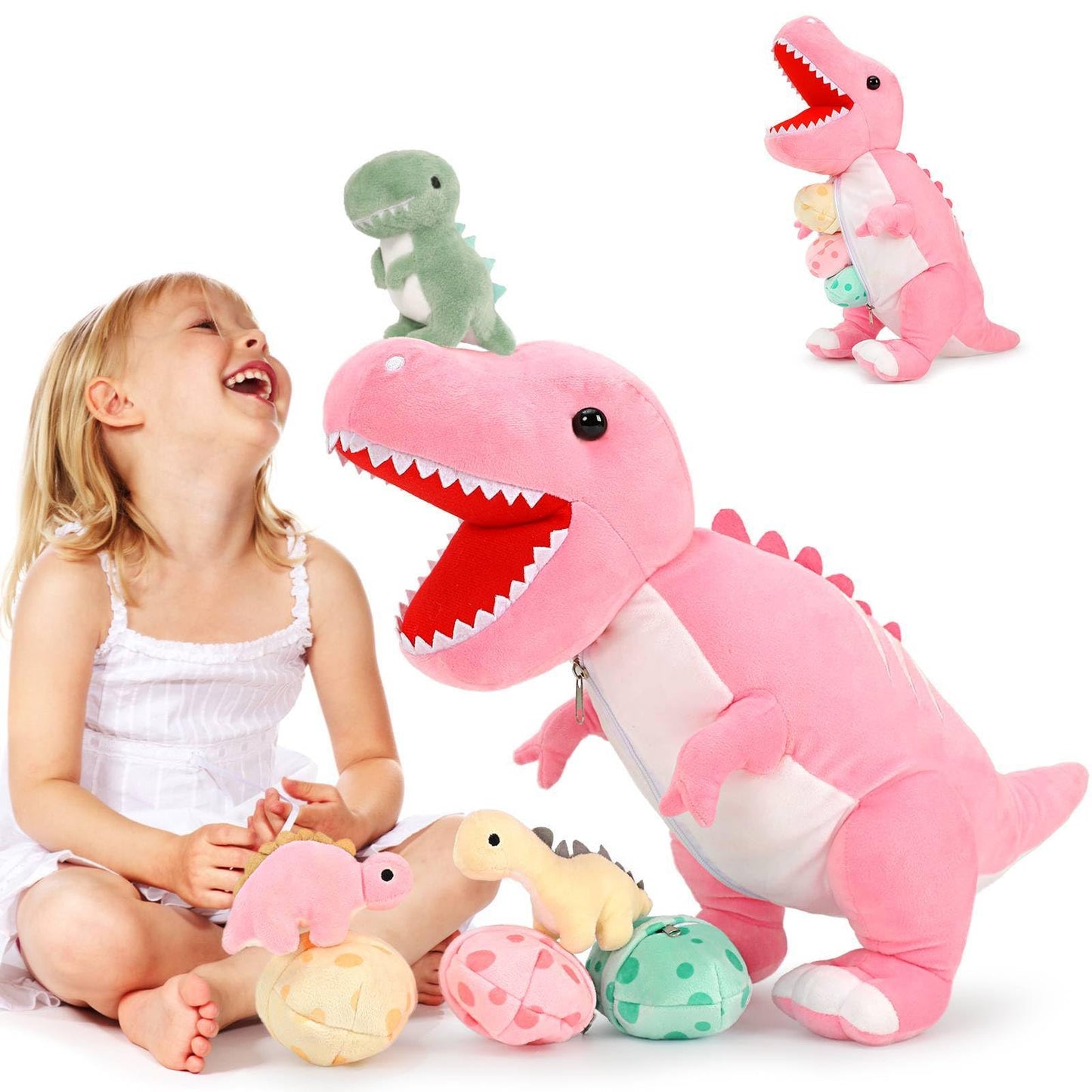 MorisMos Plush Alligator Stuffed Animal with Babies,23.6'' Mommy Stuffed Alligator with 3 Baby Crocodile Animals & 3 Plush Eggs,Lifelike Crocodile Toys for Kid 3-5 Birthday Decor