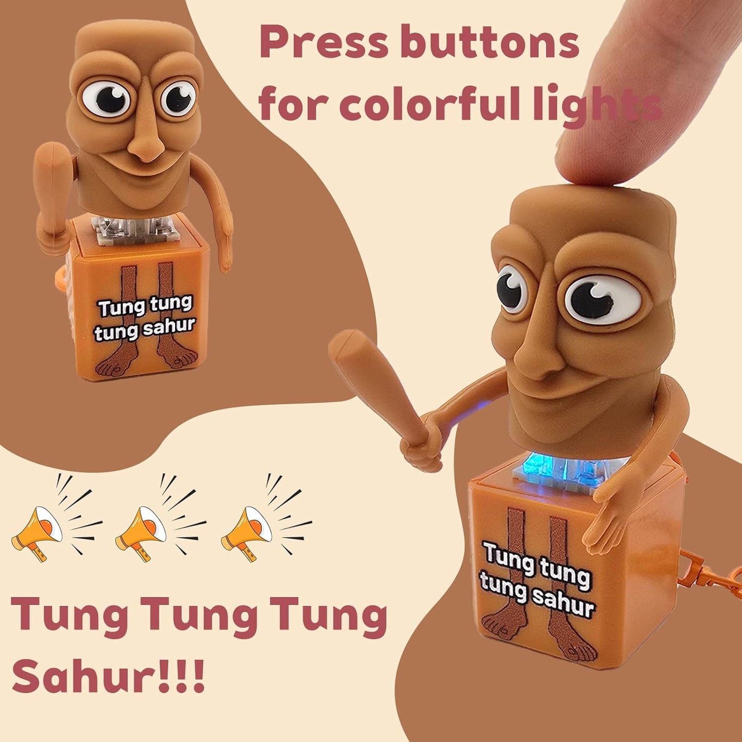 Tung Tung Tung Sahur Keyboard Clicker Fidget Keychain with Sound and LED Light, Italian Brainrot Keychain Toy Stress Relief for Adults(1pcs)