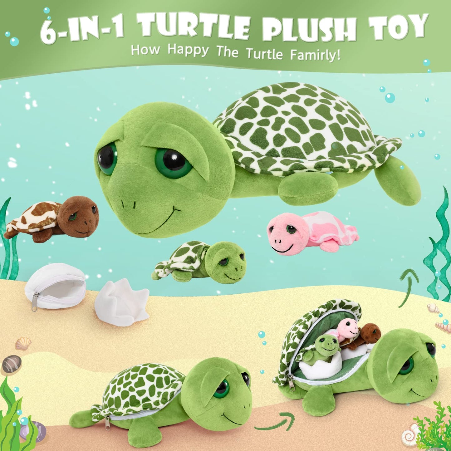 MorisMos Plush Alligator Stuffed Animal with Babies,23.6'' Mommy Stuffed Alligator with 3 Baby Crocodile Animals & 3 Plush Eggs,Lifelike Crocodile Toys for Kid 3-5 Birthday Decor