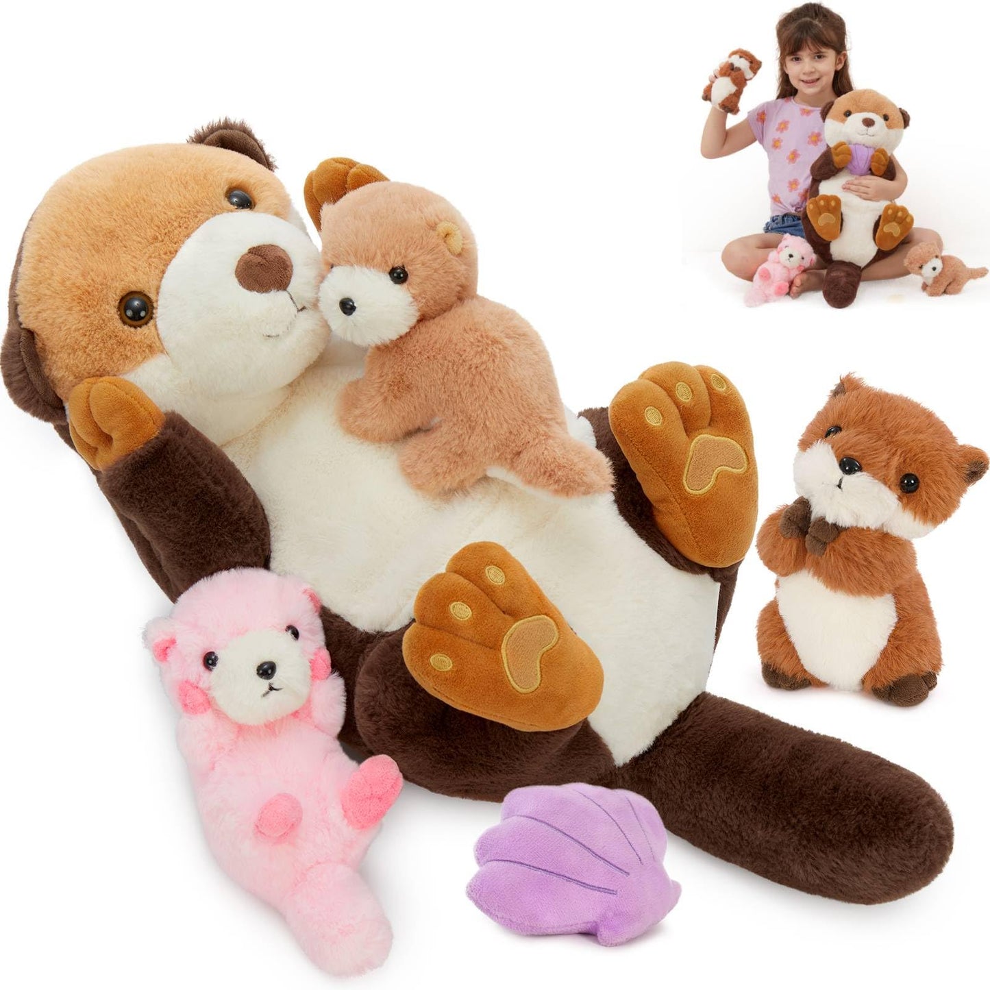 MorisMos Plush Alligator Stuffed Animal with Babies,23.6'' Mommy Stuffed Alligator with 3 Baby Crocodile Animals & 3 Plush Eggs,Lifelike Crocodile Toys for Kid 3-5 Birthday Decor