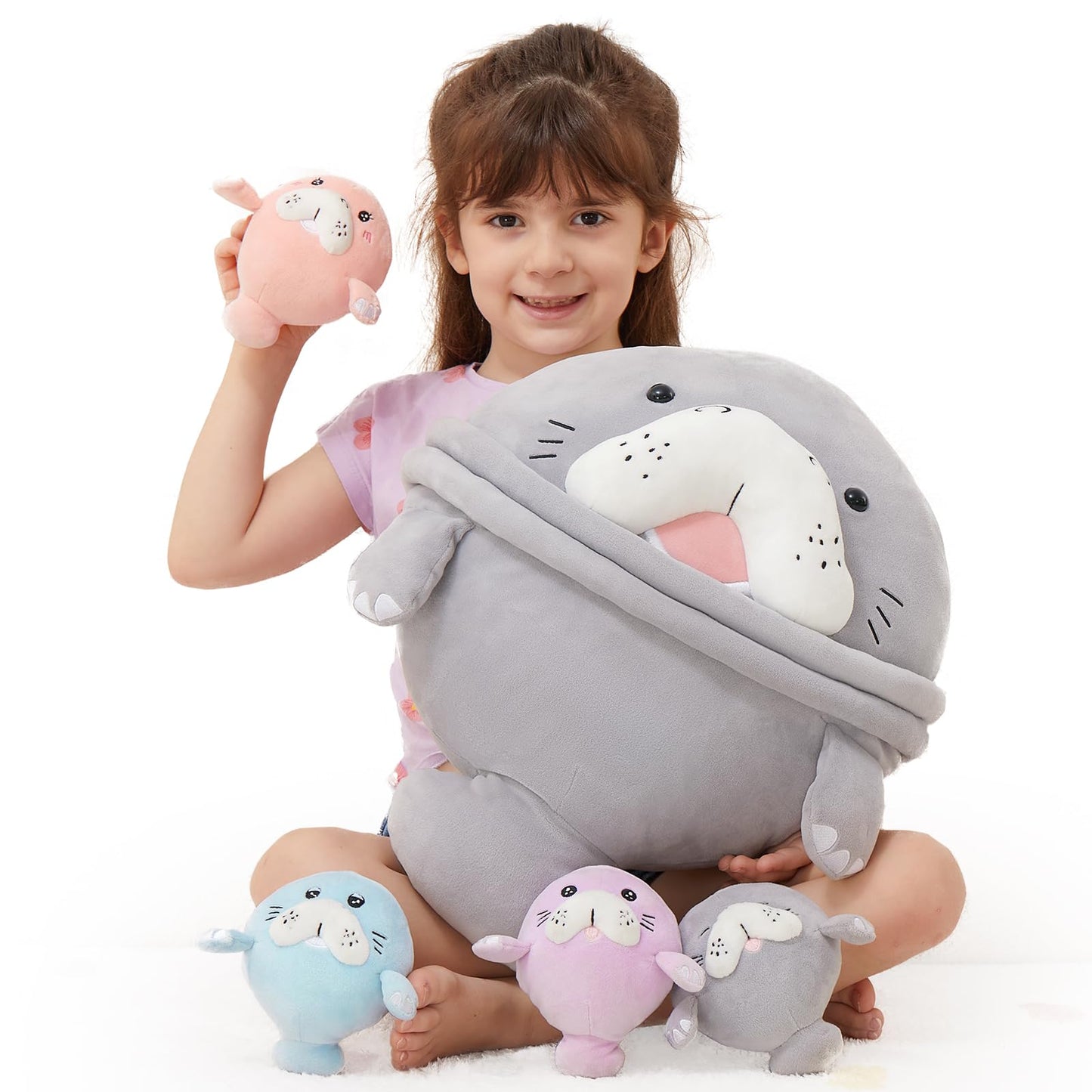 MorisMos Plush Alligator Stuffed Animal with Babies,23.6'' Mommy Stuffed Alligator with 3 Baby Crocodile Animals & 3 Plush Eggs,Lifelike Crocodile Toys for Kid 3-5 Birthday Decor