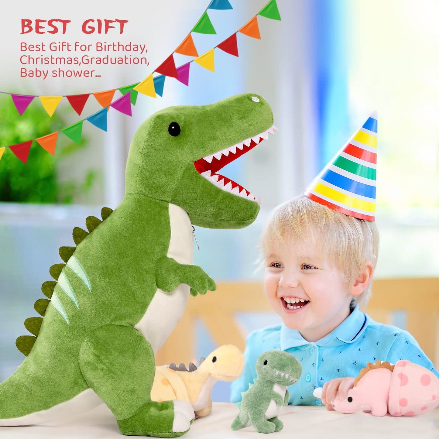 MorisMos Plush Alligator Stuffed Animal with Babies,23.6'' Mommy Stuffed Alligator with 3 Baby Crocodile Animals & 3 Plush Eggs,Lifelike Crocodile Toys for Kid 3-5 Birthday Decor