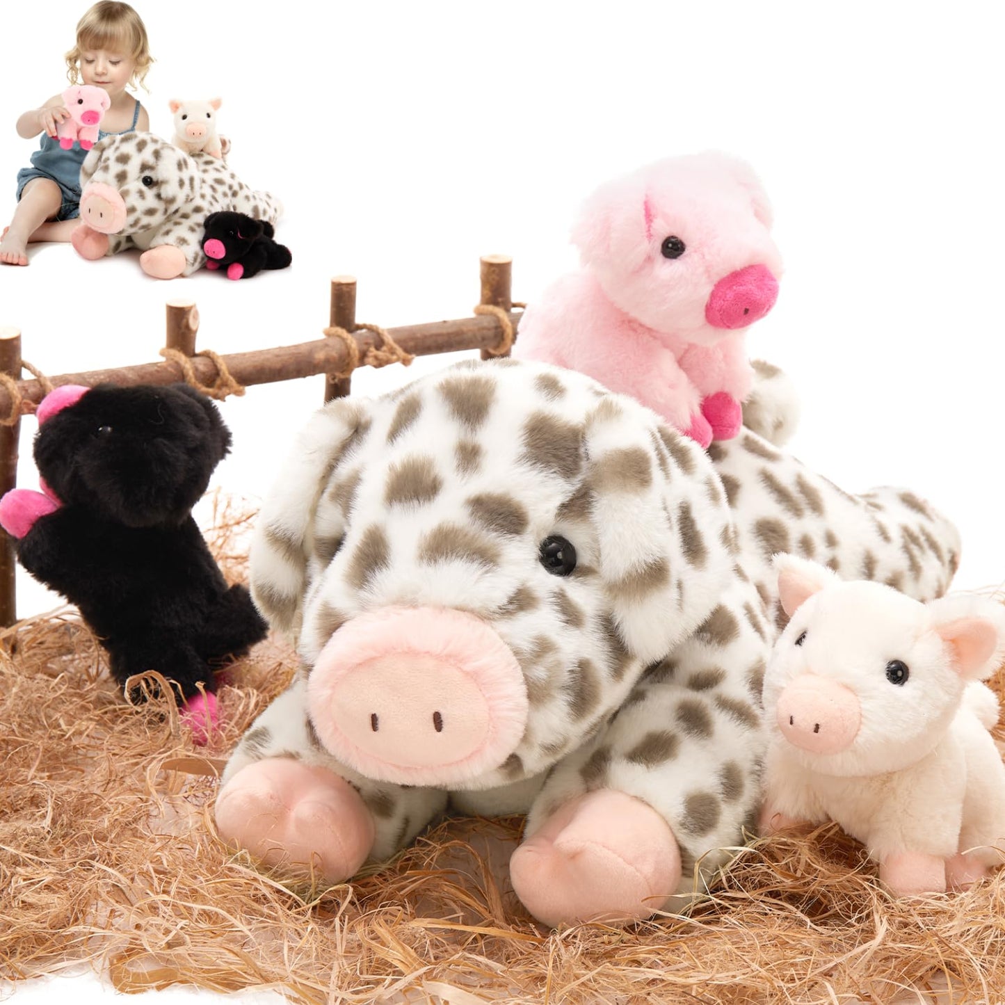 MorisMos Plush Alligator Stuffed Animal with Babies,23.6'' Mommy Stuffed Alligator with 3 Baby Crocodile Animals & 3 Plush Eggs,Lifelike Crocodile Toys for Kid 3-5 Birthday Decor
