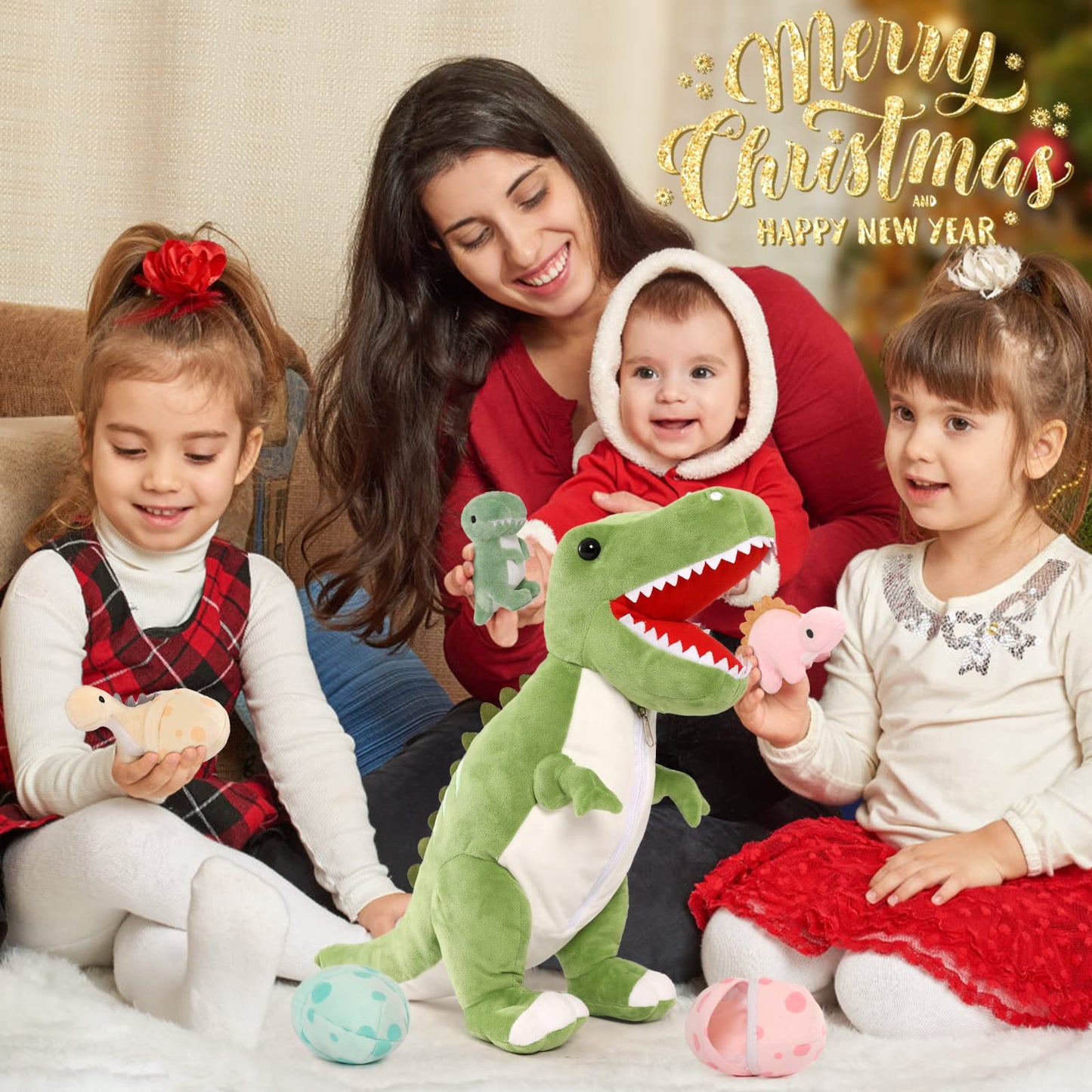 MorisMos Plush Alligator Stuffed Animal with Babies,23.6'' Mommy Stuffed Alligator with 3 Baby Crocodile Animals & 3 Plush Eggs,Lifelike Crocodile Toys for Kid 3-5 Birthday Decor