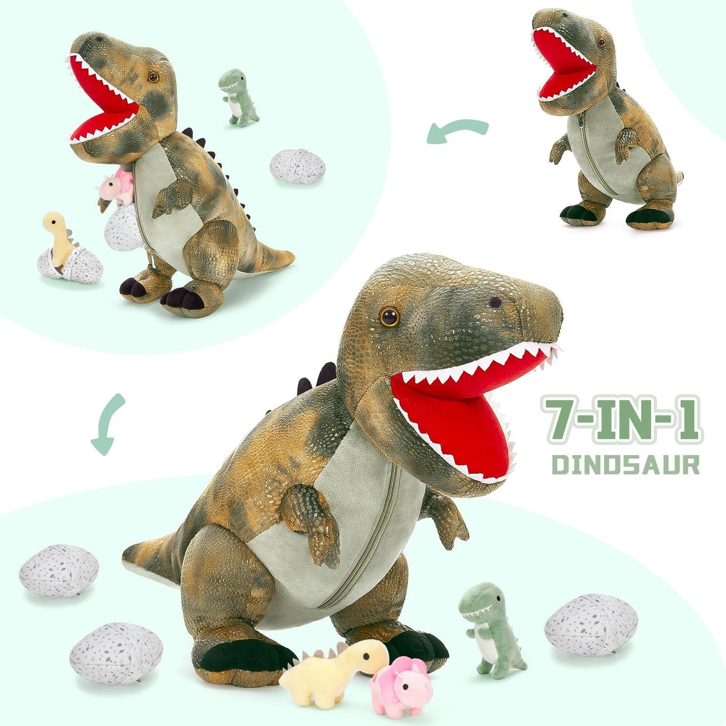 MorisMos Plush Alligator Stuffed Animal with Babies,23.6'' Mommy Stuffed Alligator with 3 Baby Crocodile Animals & 3 Plush Eggs,Lifelike Crocodile Toys for Kid 3-5 Birthday Decor