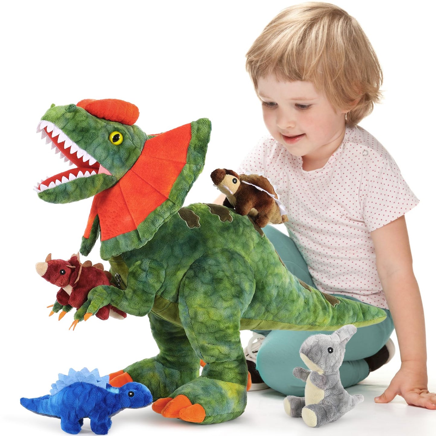 MorisMos Plush Alligator Stuffed Animal with Babies,23.6'' Mommy Stuffed Alligator with 3 Baby Crocodile Animals & 3 Plush Eggs,Lifelike Crocodile Toys for Kid 3-5 Birthday Decor