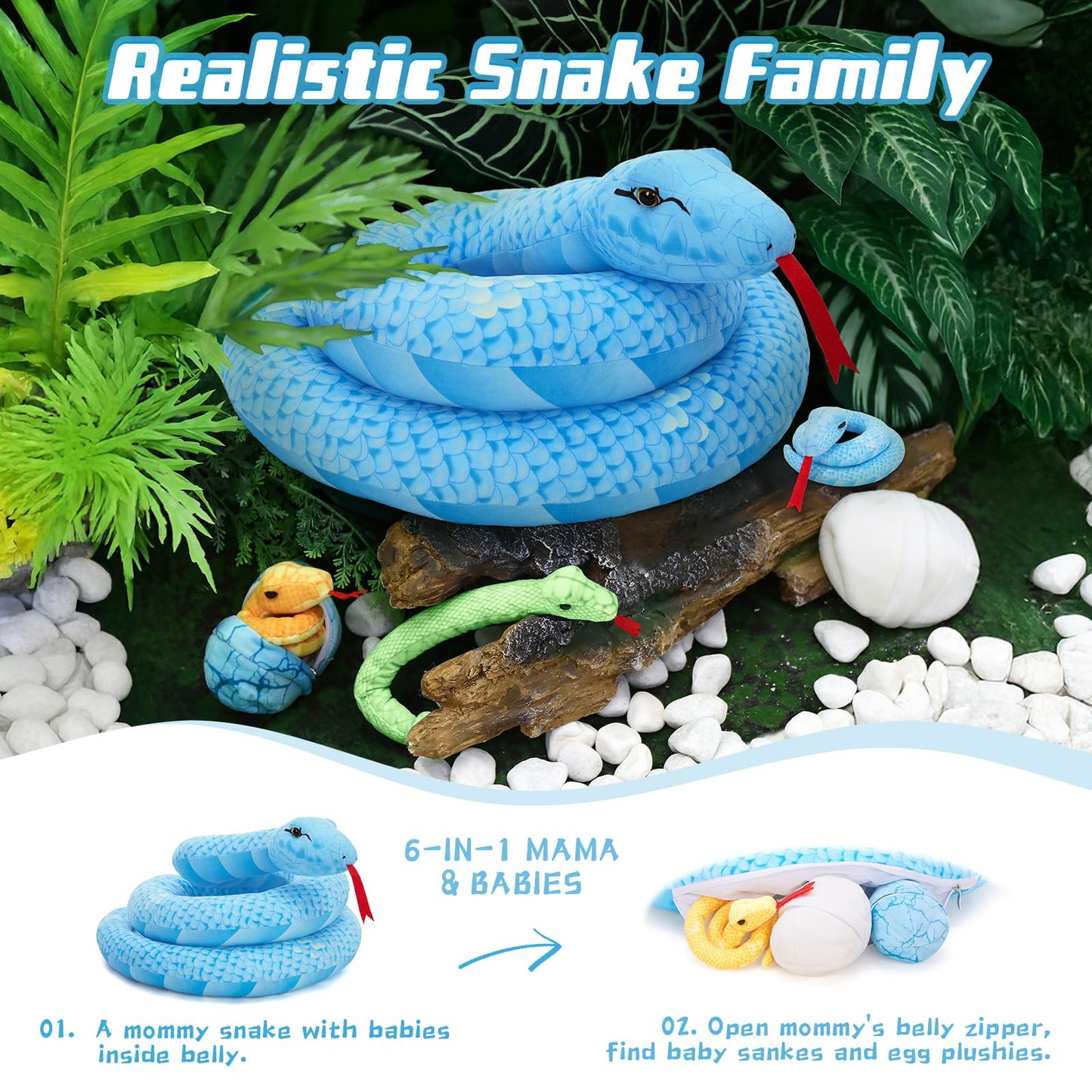 MorisMos Plush Alligator Stuffed Animal with Babies,23.6'' Mommy Stuffed Alligator with 3 Baby Crocodile Animals & 3 Plush Eggs,Lifelike Crocodile Toys for Kid 3-5 Birthday Decor