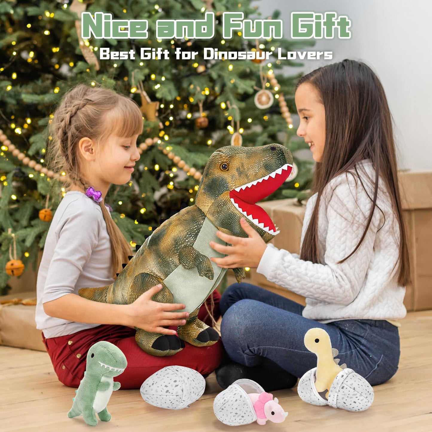 MorisMos Plush Alligator Stuffed Animal with Babies,23.6'' Mommy Stuffed Alligator with 3 Baby Crocodile Animals & 3 Plush Eggs,Lifelike Crocodile Toys for Kid 3-5 Birthday Decor