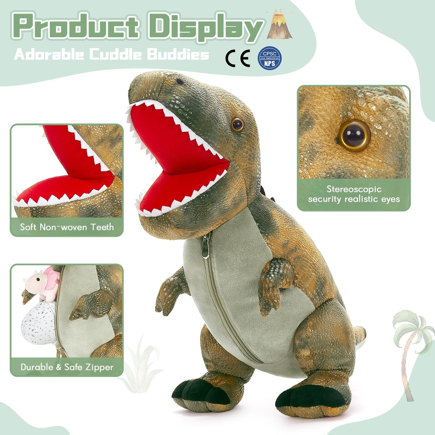 MorisMos Plush Alligator Stuffed Animal with Babies,23.6'' Mommy Stuffed Alligator with 3 Baby Crocodile Animals & 3 Plush Eggs,Lifelike Crocodile Toys for Kid 3-5 Birthday Decor