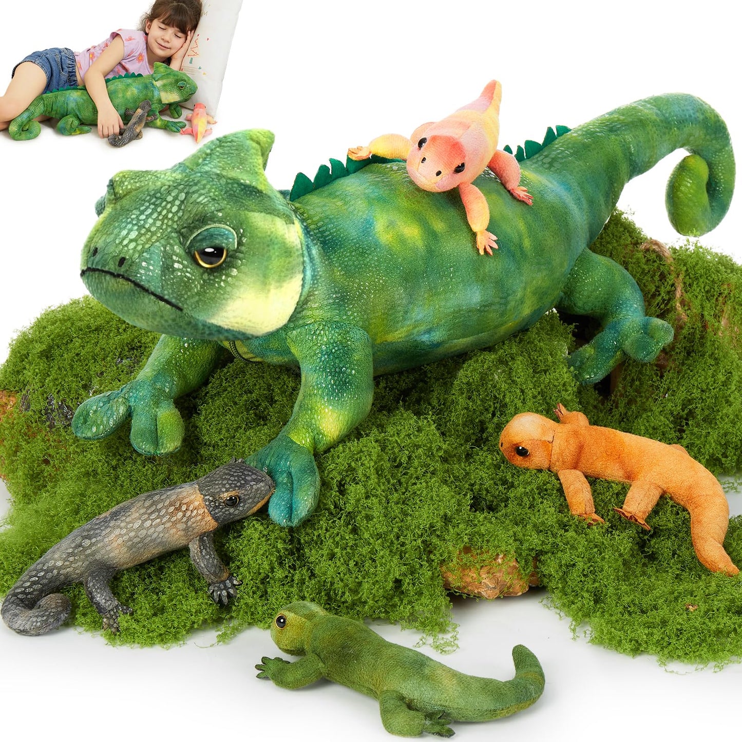 MorisMos Plush Alligator Stuffed Animal with Babies,23.6'' Mommy Stuffed Alligator with 3 Baby Crocodile Animals & 3 Plush Eggs,Lifelike Crocodile Toys for Kid 3-5 Birthday Decor