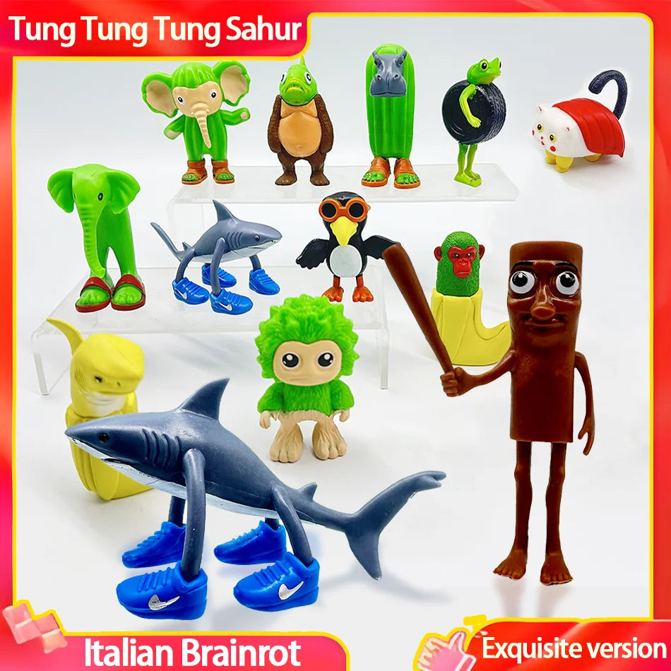 Italian Brainrot Tung Sahur Figure Toy Tralalero Tralala Figures Shimpanzini Bananini Bombardino Crocodilo Model Decor Doll Gift Italian Brainrot