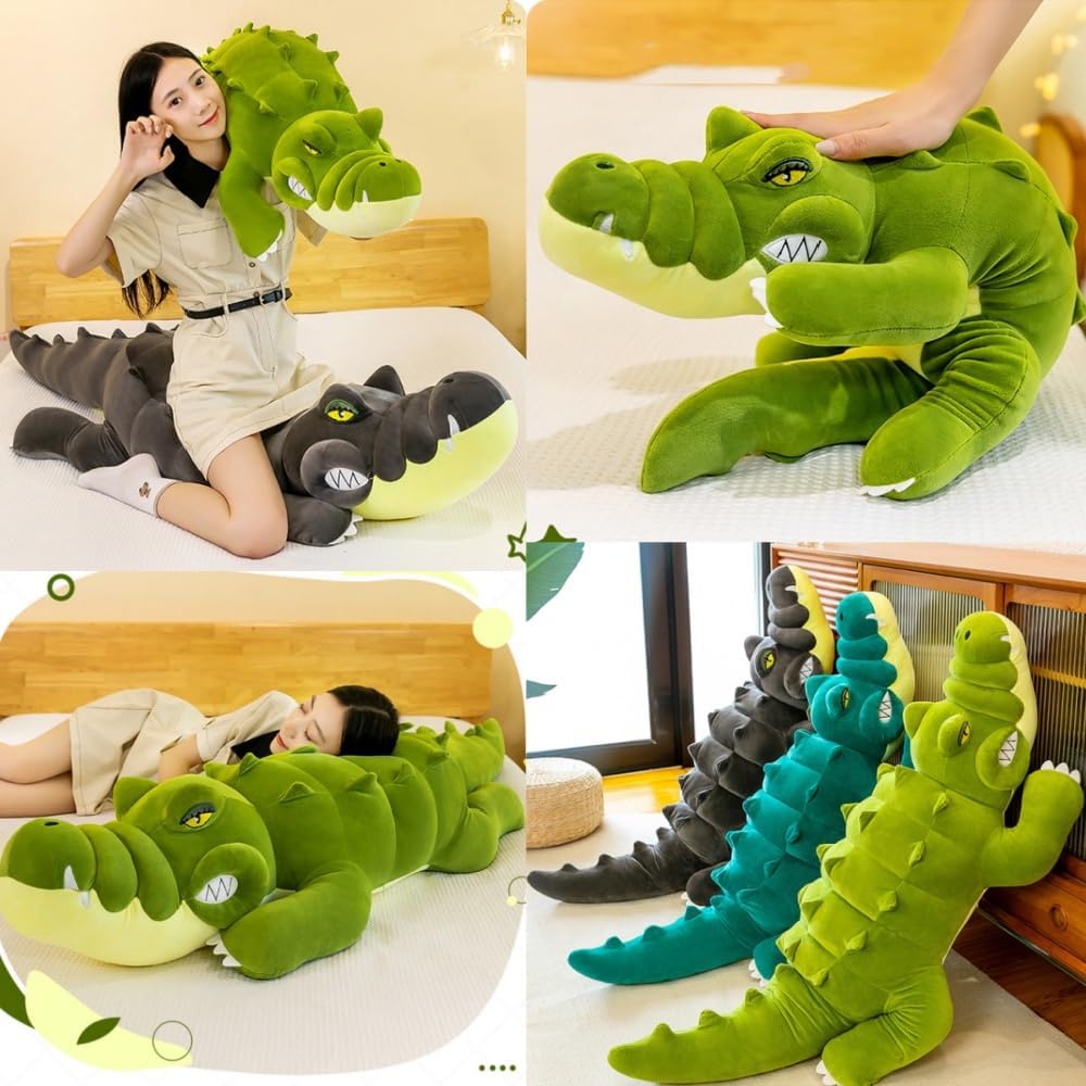 31 Inch/80cm Crocodile Big Hugging Pillow, Cute Alligator Plush Stuffed Animal,Crocodile Plush Toy Sleeping Long Pillow Toy Gifts for Kids, Birthday, Christmas, Green Italian Brainrot