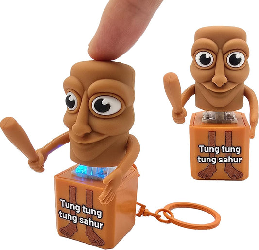 Tung Tung Tung Sahur Keyboard Clicker Fidget Keychain with Sound and LED Light, Italian Brainrot Keychain Toy Stress Relief for Adults(1pcs)