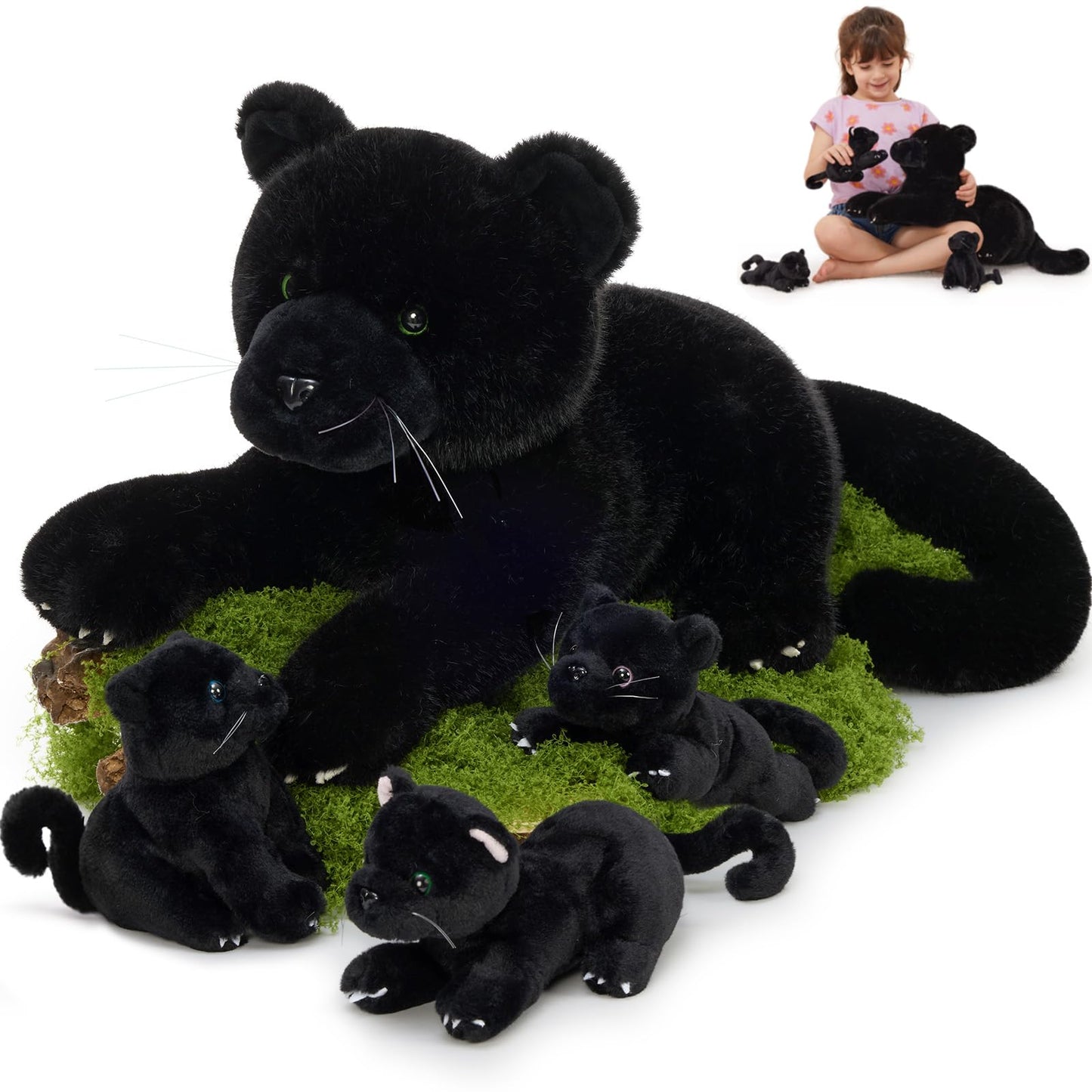 MorisMos Plush Alligator Stuffed Animal with Babies,23.6'' Mommy Stuffed Alligator with 3 Baby Crocodile Animals & 3 Plush Eggs,Lifelike Crocodile Toys for Kid 3-5 Birthday Decor