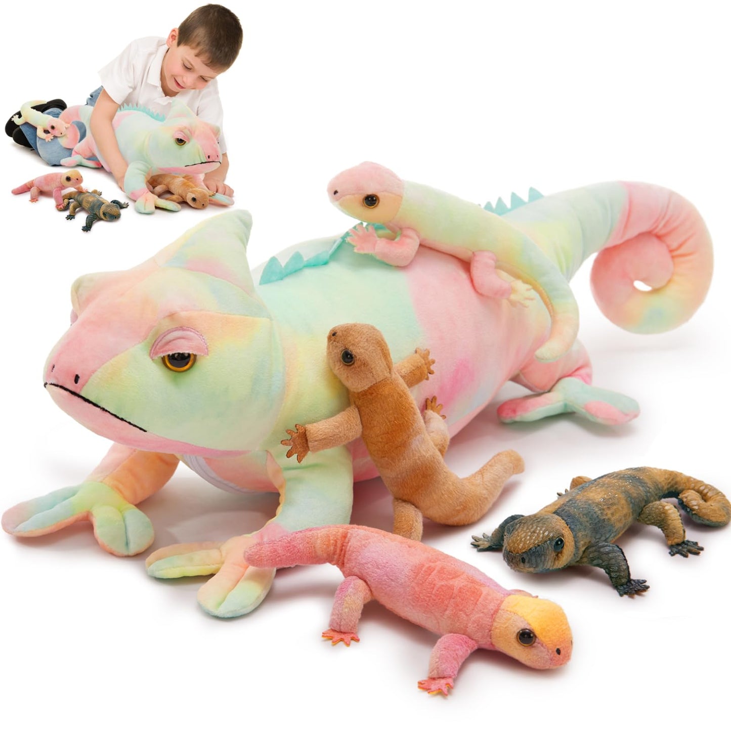 MorisMos Plush Alligator Stuffed Animal with Babies,23.6'' Mommy Stuffed Alligator with 3 Baby Crocodile Animals & 3 Plush Eggs,Lifelike Crocodile Toys for Kid 3-5 Birthday Decor