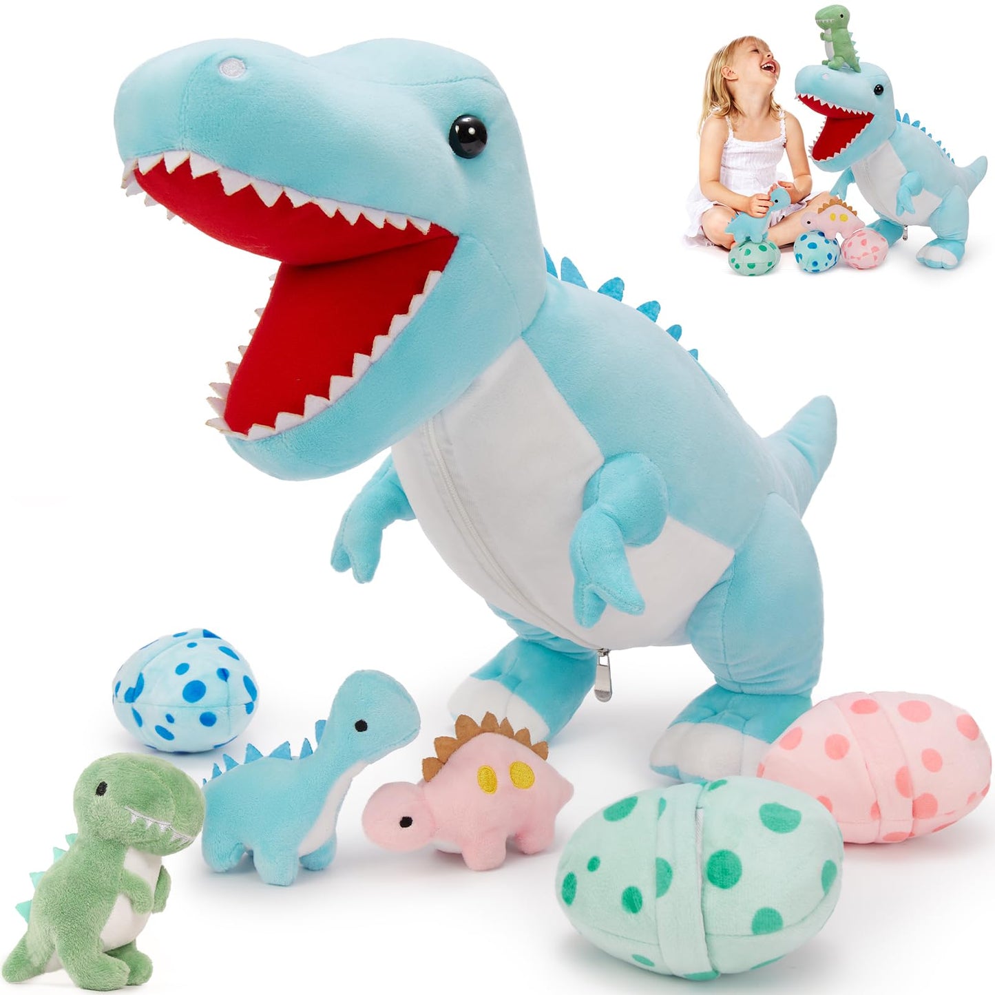 MorisMos Plush Alligator Stuffed Animal with Babies,23.6'' Mommy Stuffed Alligator with 3 Baby Crocodile Animals & 3 Plush Eggs,Lifelike Crocodile Toys for Kid 3-5 Birthday Decor
