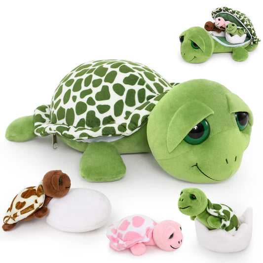 MorisMos Plush Alligator Stuffed Animal with Babies,23.6'' Mommy Stuffed Alligator with 3 Baby Crocodile Animals & 3 Plush Eggs,Lifelike Crocodile Toys for Kid 3-5 Birthday Decor