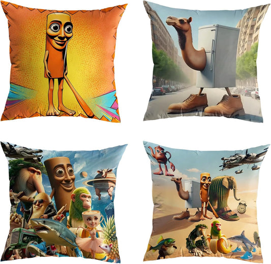 Christmas Decorations Italian Brainrot Pillow Covers Set of 4 Double-Sided Print Christmas Pillow Covers 18"x18" Holiday Decor Throw Cushion Case Set of 4 Itlian Brainrot Home Decorations for Home