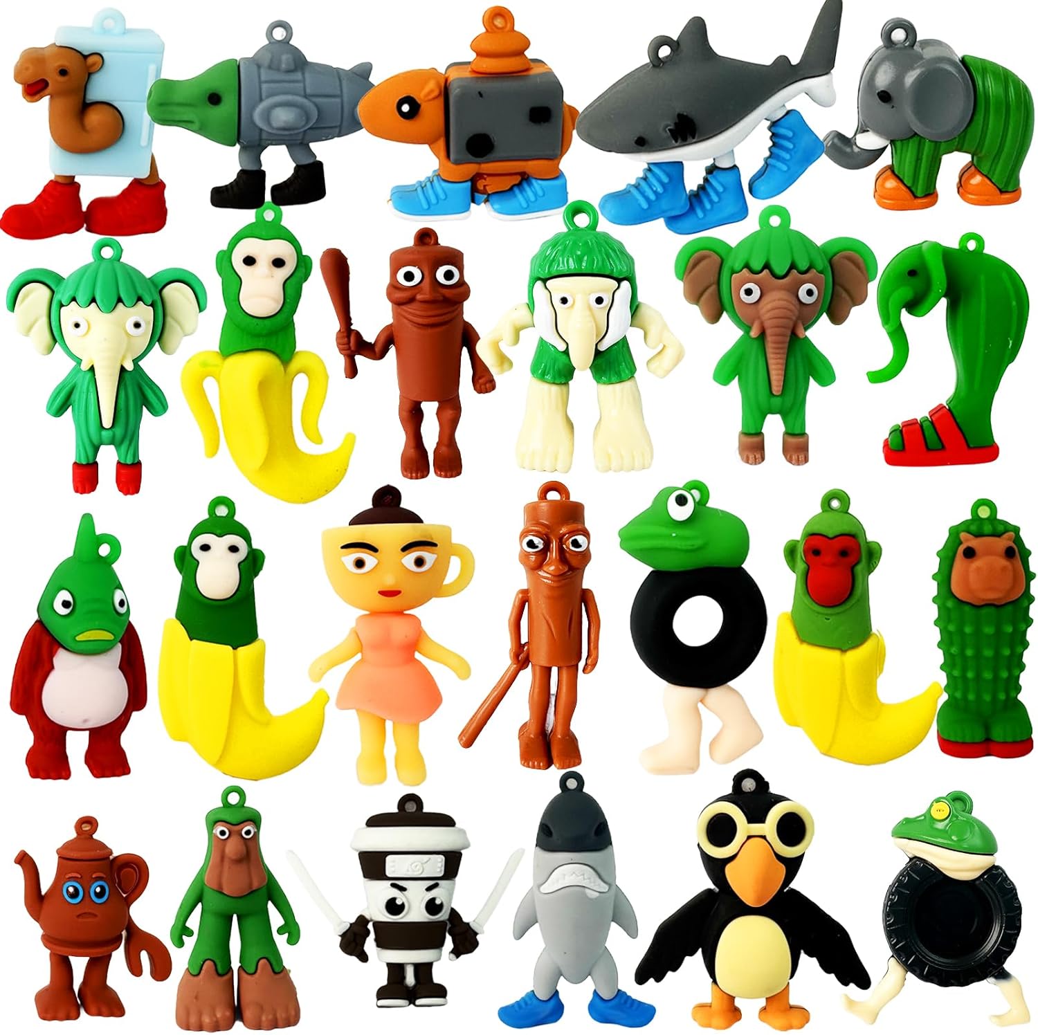 24pcs Italian Brainrot Toys, Tralalero Tralala Action Figure,Brainrot Meme Shark Figures Toys 2.5in,Funny Animals,Unique Key Chain,Decorations Gifts for Fans Office Room Figurine Decor Italian Brainrot