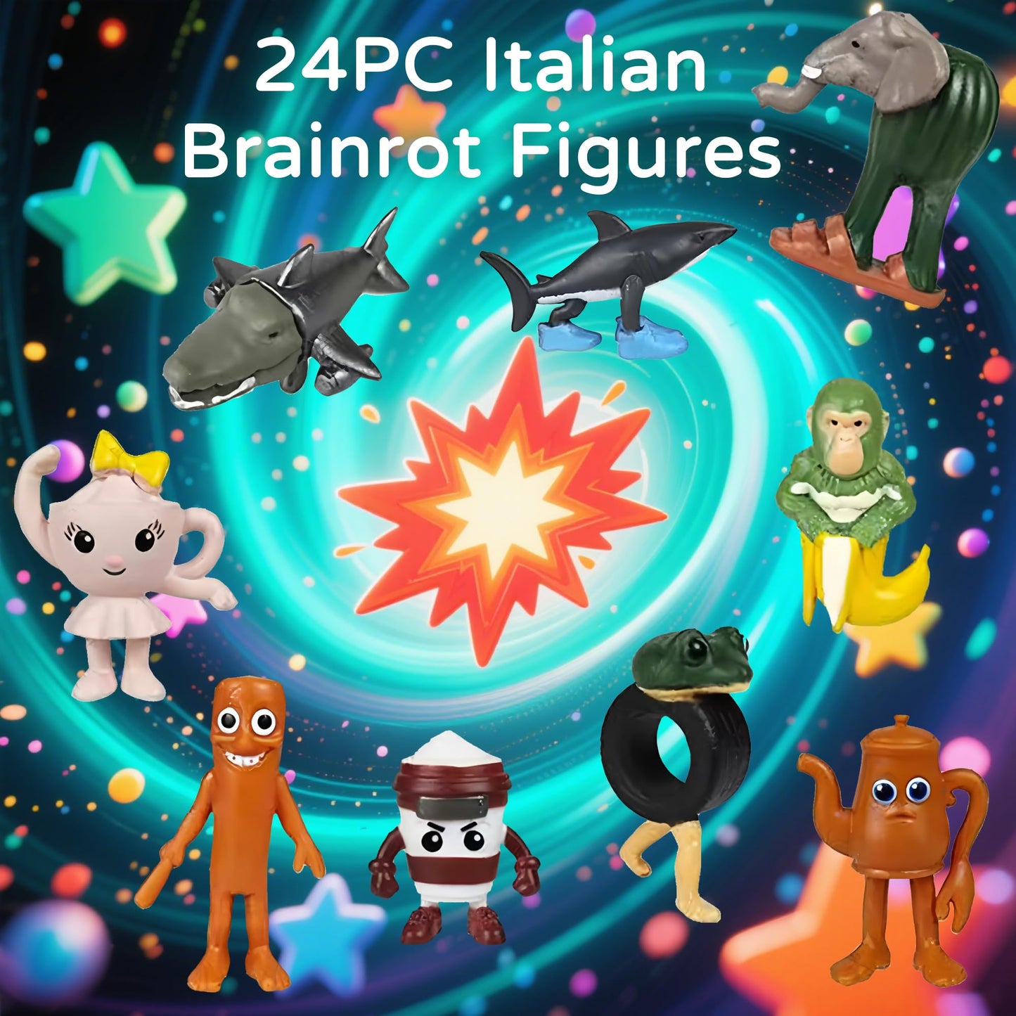 24PCS Italian Brainrot Meme Shark Figures Toys, 1.8 Inch Tralalero Tralala Action Figure, Tung Tung Tung Sahur Doll, Kids Birthday Party Favors Gift Italian Brainrot