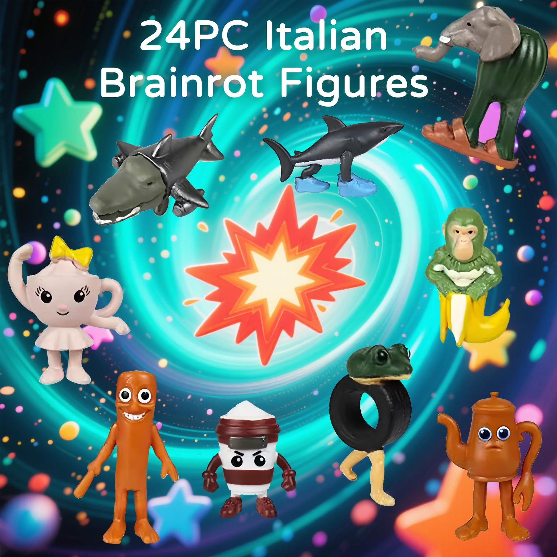 24PCS Italian Brainrot Meme Shark Figures Toys, 1.8 Inch Tralalero Tralala Action Figure, Tung Tung Tung Sahur Doll, Kids Birthday Party Favors Gift Italian Brainrot