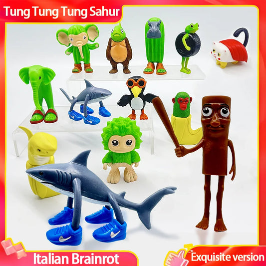Italian Brainrot Tung Sahur Figure Toy Tralalero Tralala Figures Shimpanzini Bananini Bombardino Crocodilo Model Decor Doll Gift